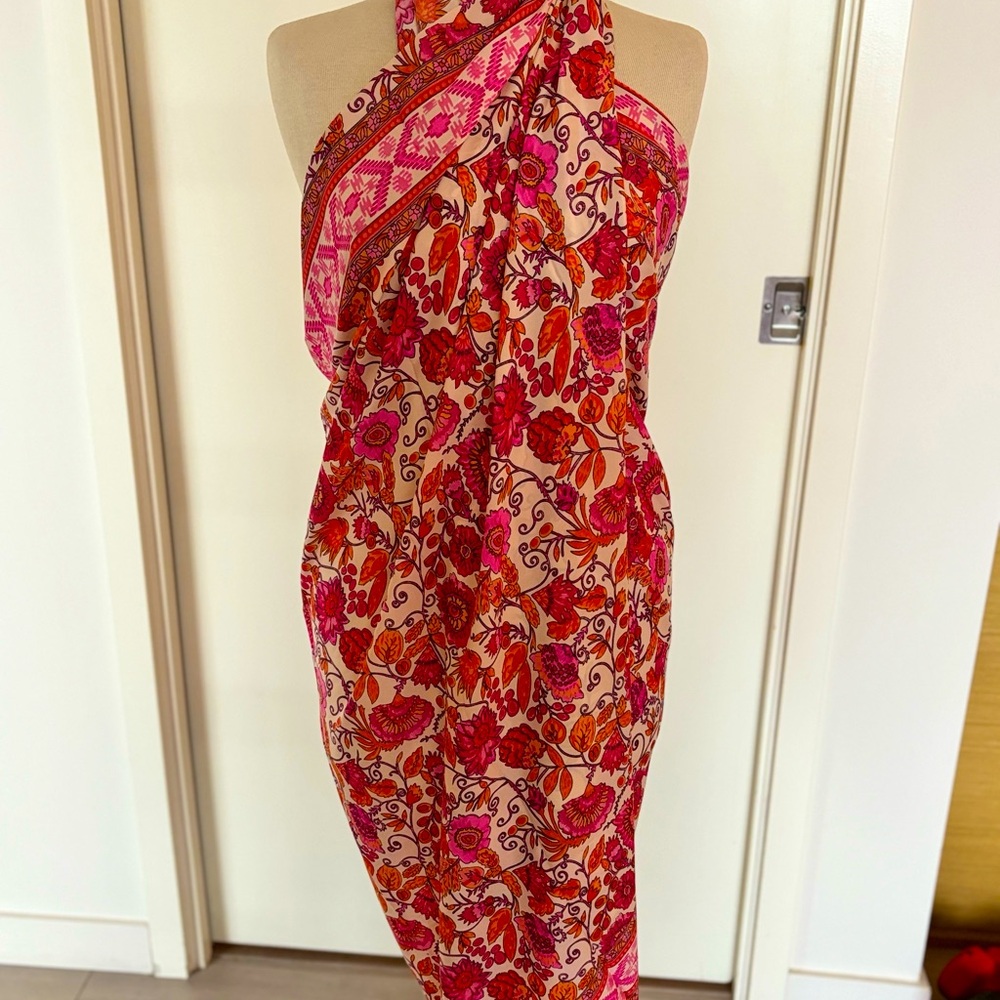 Floral print sarong - silk satin finish, 100% poly